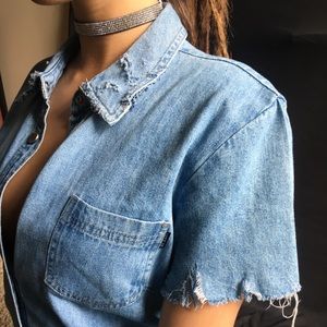 Hand distressed vintage New York denim jean dress